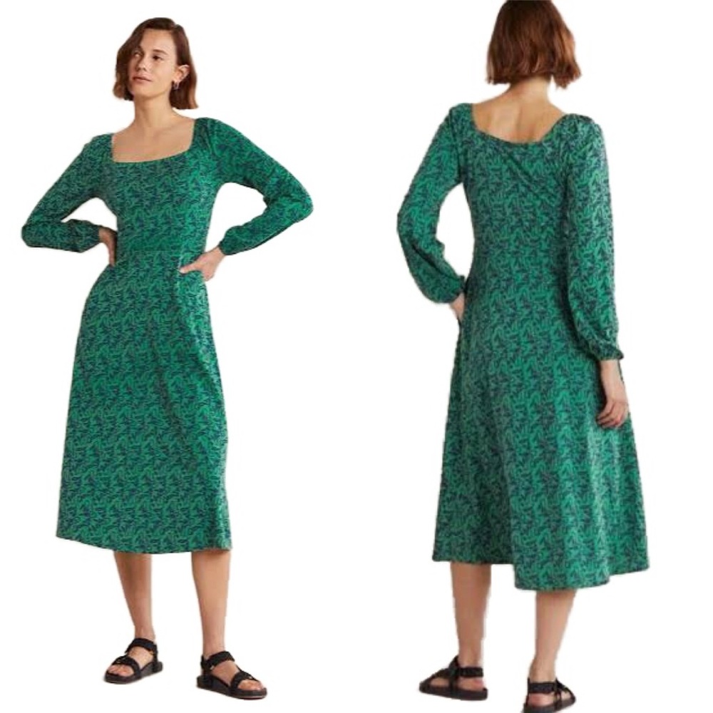 NWT Boden Long Sleeve Jersey Midi Dress in Shady Glade Paisley Meadow Size 10